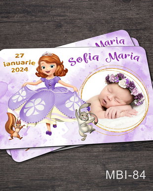 Marturii ieftine botez - Magneti personalizati pentru fetite cu Printesa Sofia