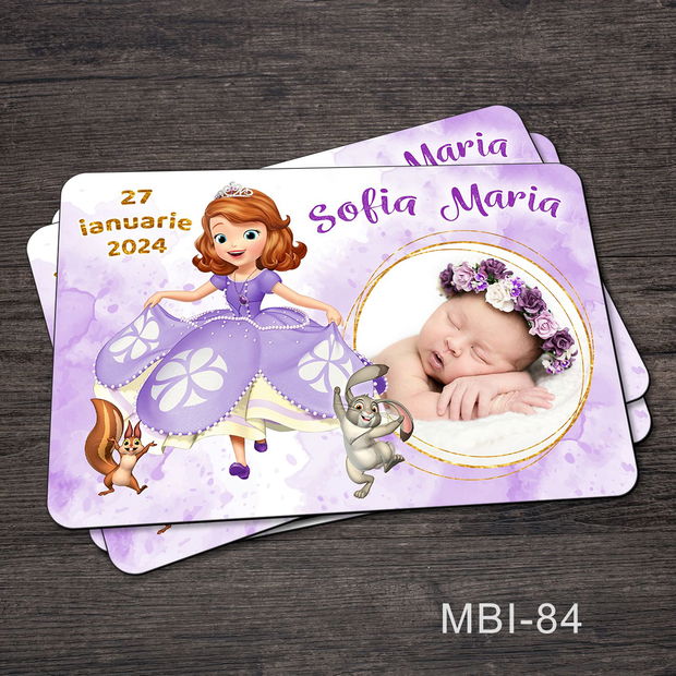 Marturii ieftine botez - Magneti personalizati pentru fetite cu Printesa Sofia