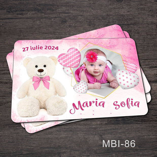 Marturii ieftine botez - Magneti personalizati pentru fetite cu ursulet