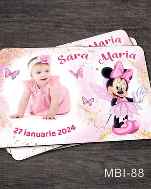 Marturii ieftine botez - Magneti personalizati pentru fetite cu Minnie Mouse zana