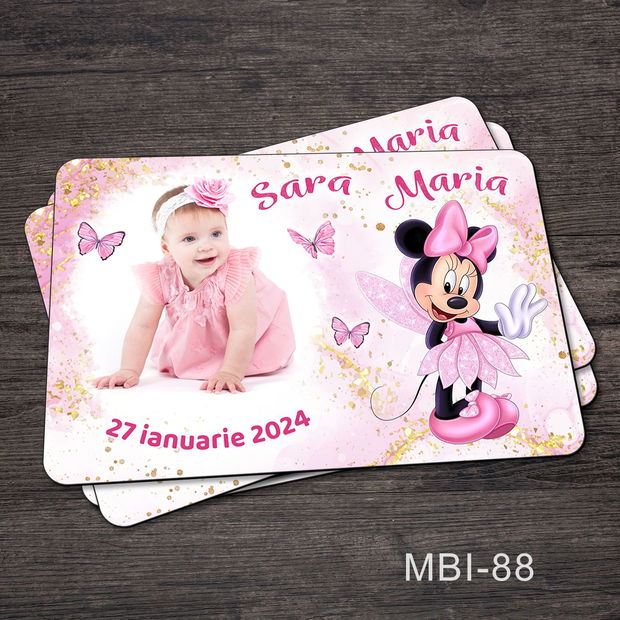 Marturii ieftine botez - Magneti personalizati pentru fetite cu Minnie Mouse zana