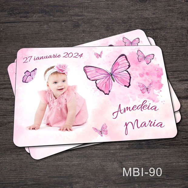 Marturii ieftine botez - Magneti personalizati pentru fetite cu fluturasi