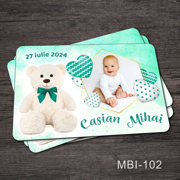 Marturii ieftine botez - Magneti personalizati pentru baieti cu Ursulet