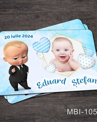 Marturii botez ieftine - Magneti frigider pentru baieti cu Baby Boss si inimi