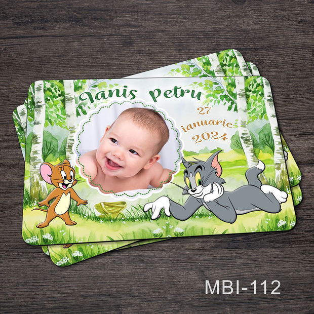 Marturii ieftine botez - Magneti personalizati pentru baieti cu Tom si Jerry