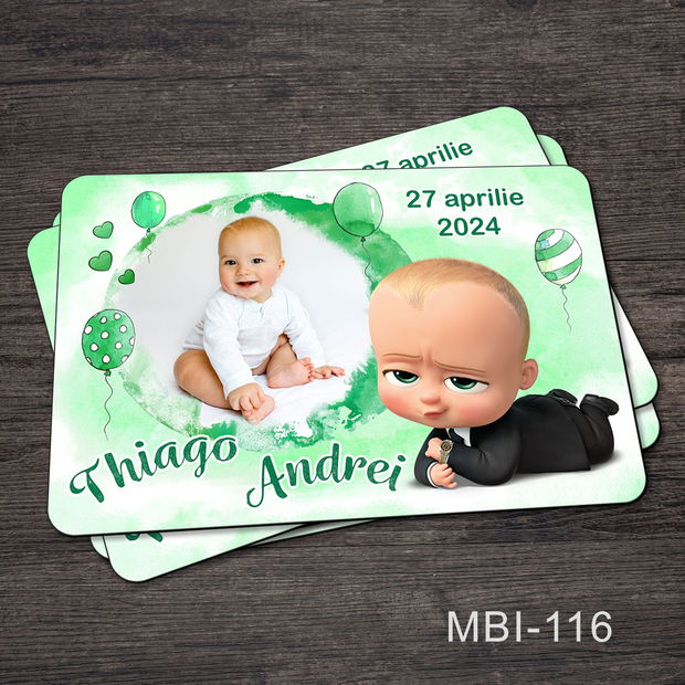 Marturii ieftine botez - Magneti personalizati pentru baieti cu Baby Boss