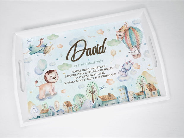 Set aniversar personalizat 1 anisor - Baby Animals Dream World - Tavita mot si accesorii