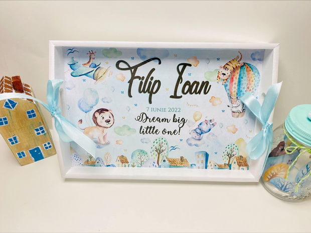 Set aniversar personalizat 1 anisor - Baby Animals Dream World - Tavita mot si accesorii