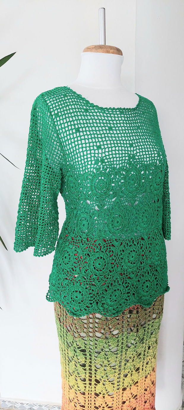 Bluza verde crud croșetata manual