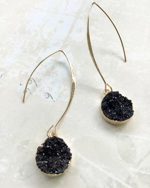 Cercei agate druzy negre & inox aurit