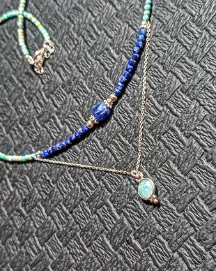 Colier argint turcoaz natural Hubei lapis lazuli amazonit sodalit lant argint charm minimalist boho chic trendy - Transport gratuit