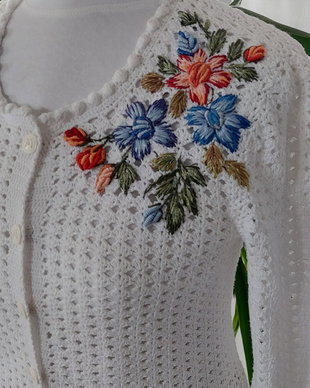 Cardigan Charlotte alb bumbac