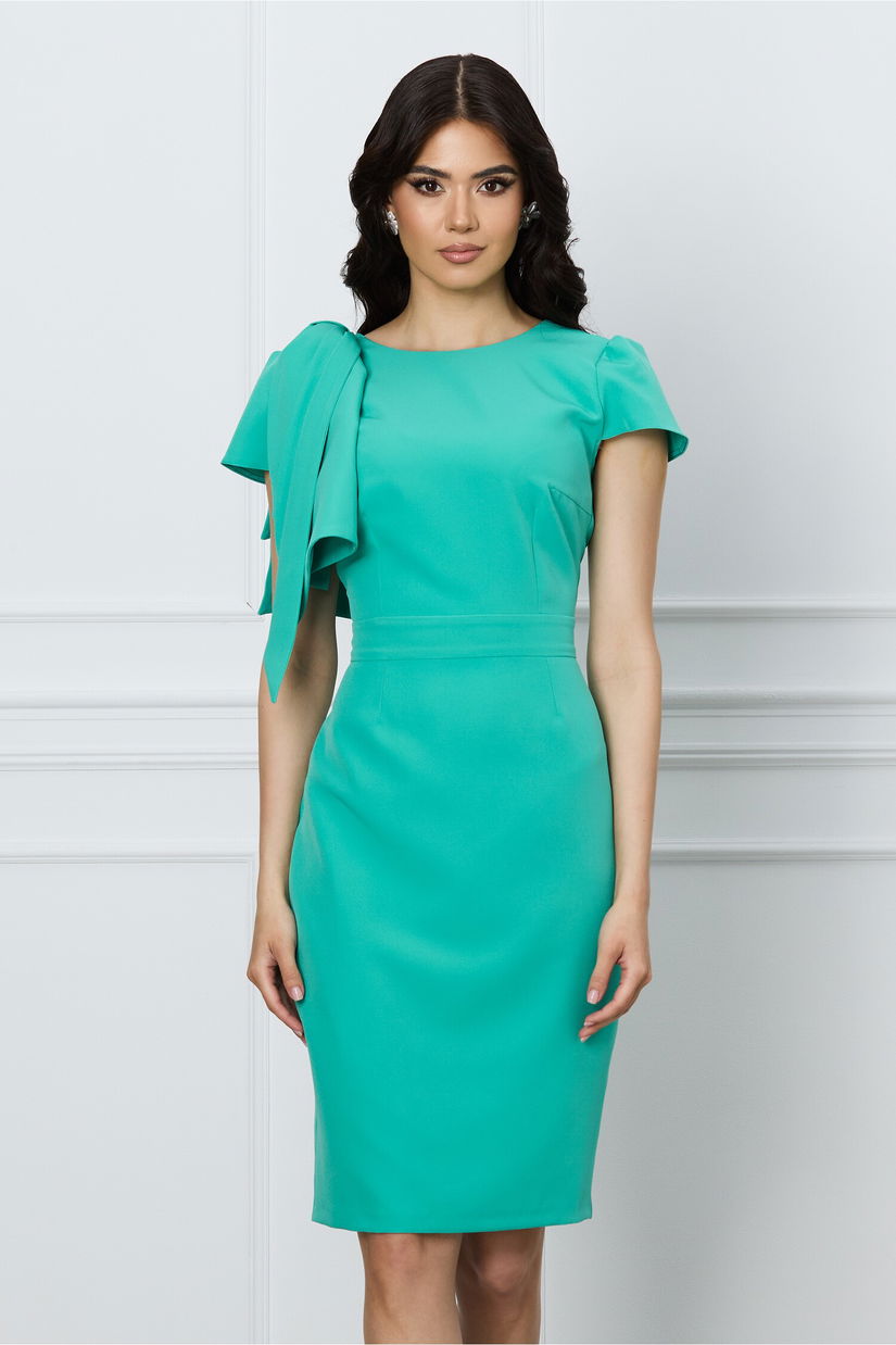 Rochie Moze verde mint cu funda maxi pe umar