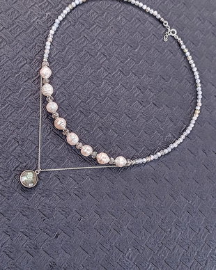 Colier argint perle naturale de cultura baroc labradorit heishi charm lant argint boho chic trendy