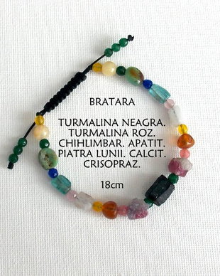 Bratara Shamballa*TurmalinaNeagra+TurmalinaRoz+Chihlimbar+PiatraLunii+Apatit+Crisopraz+Calcit