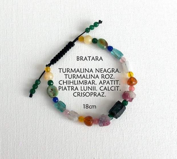 Bratara Shamballa*TurmalinaNeagra+TurmalinaRoz+Chihlimbar+PiatraLunii+Apatit+Crisopraz+Calcit