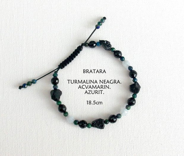 Bratara Shamballa*TurmalinaNeagra+Acvamarin+Azurit