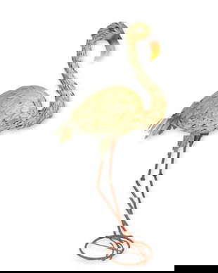 Pasare Flamingo din metal vopsit bej pentru gradina