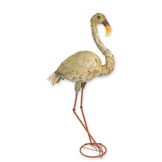 Pasare Flamingo din metal vopsit bej pentru gradina