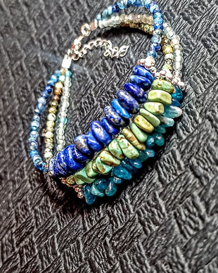 Bratara X3 lapis lazuli apatit kyanit turcoaz natural african magnezit boho chic trendy - Transport gratuit