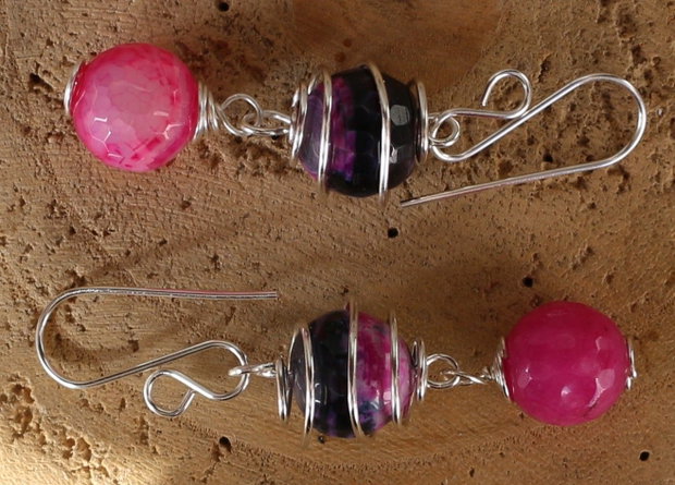 Cercei handmade din sarma si agate fatetate