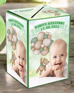 Cutie dar Botez model ursulet cu baloane