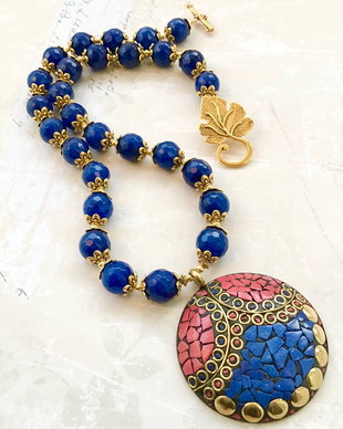 Colier Nepalez Jad albastru & lapis lazuli