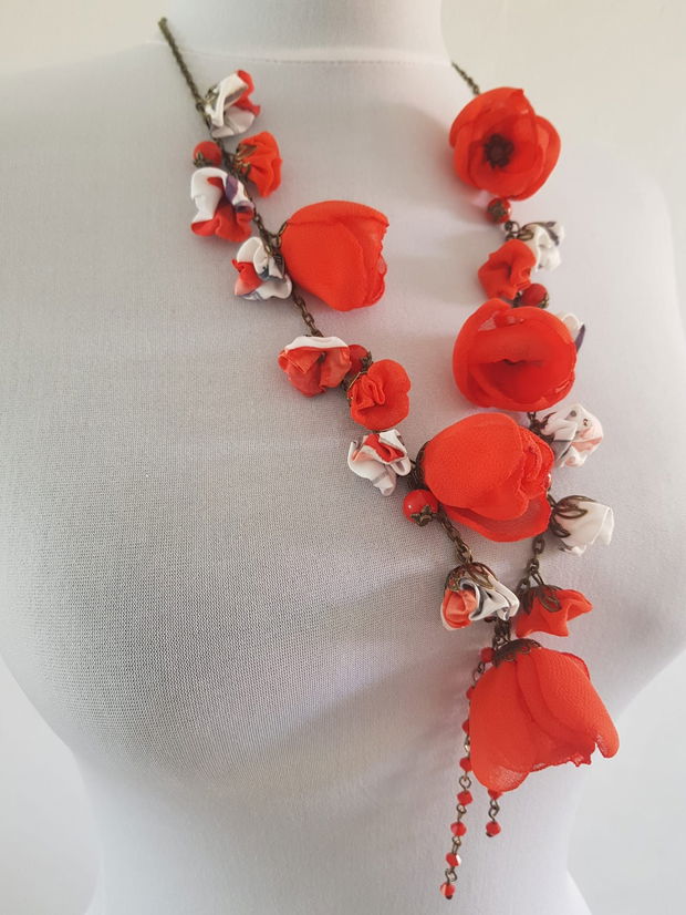 Colier floral "Poppies" + cercei cadou