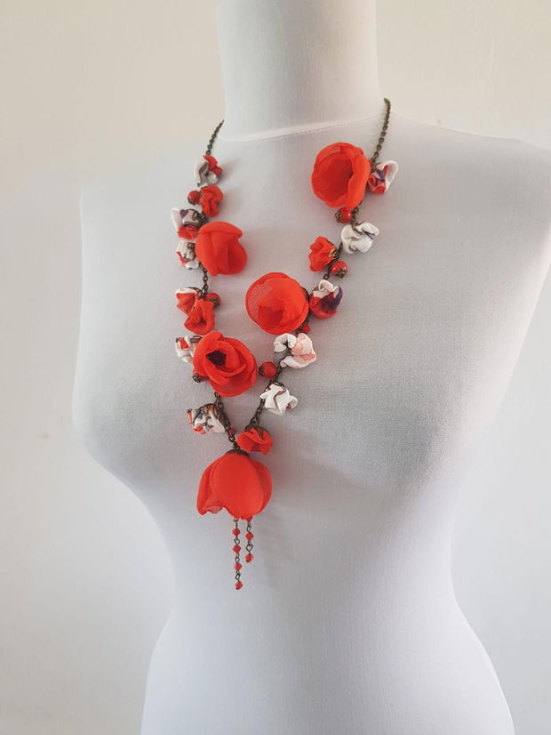 Colier floral "Poppies" + cercei cadou