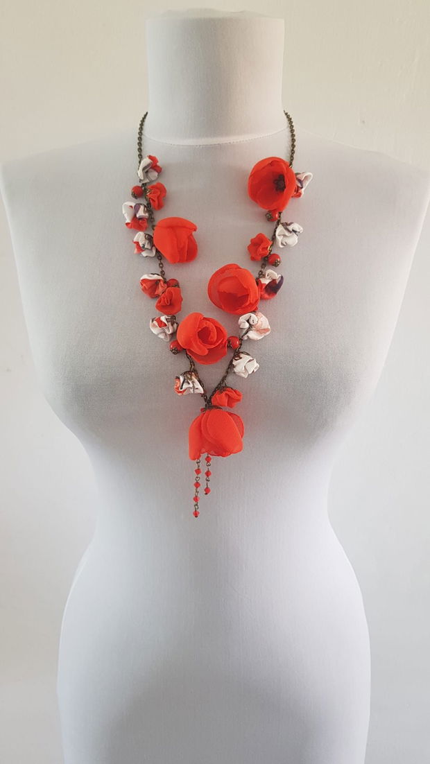 Colier floral "Poppies" + cercei cadou