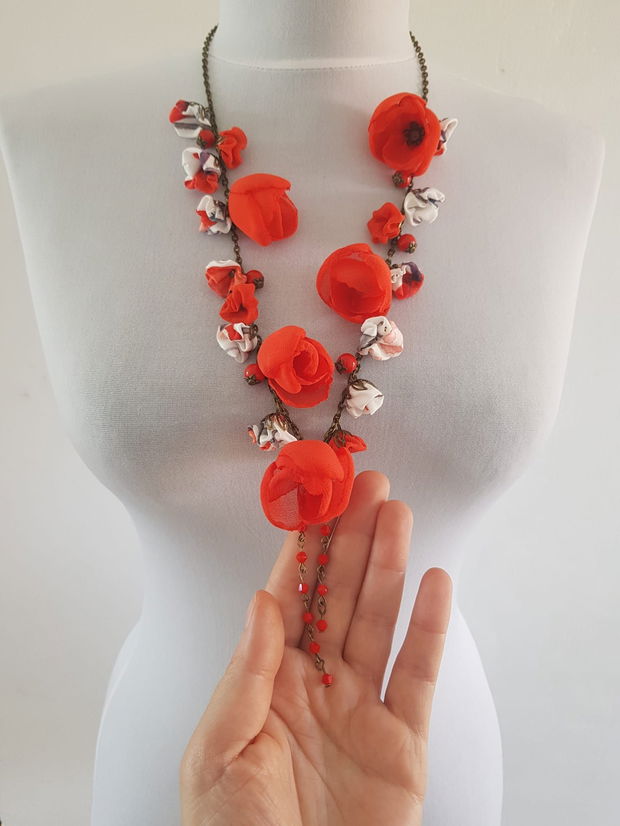 Colier floral "Poppies" + cercei cadou