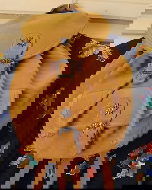 Rucsac nou ,piele întoarsă, culoare mustar