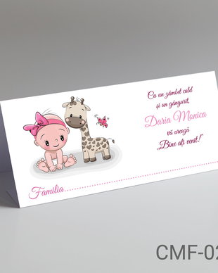 Plicuri bani personalizate pentru botez fetite cu Girafa