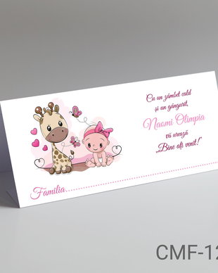Plicuri bani personalizate pentru botez fetite cu Girafa