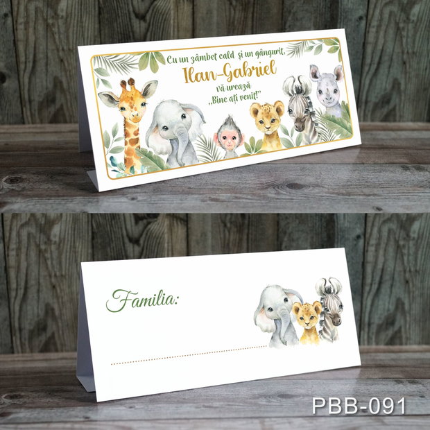 Plicuri bani personalizate pentru botez baieti cu Safari