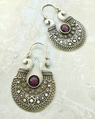 Cercei Boho Zamac argintat & ochi de pisica