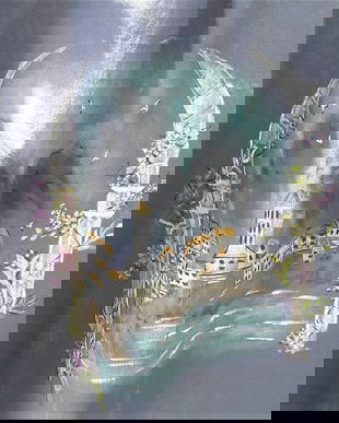 Camasa albastra pictata manual cu peisaj se vara