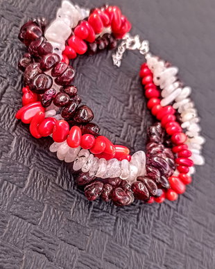 Bratara X4 argint piatra lunii coral granat masiva nugget boho chic trendy - Transport gratuit