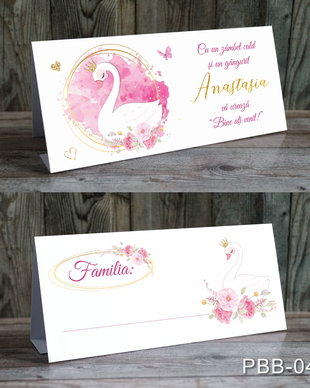 Plicuri bani personalizate pentru botez fetite cu Lebada