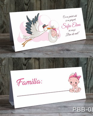 Plicuri bani personalizate pentru botez fetite cu Barza