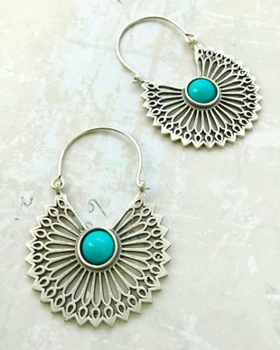 Cercei Boho Turcoaz & zamac argintat