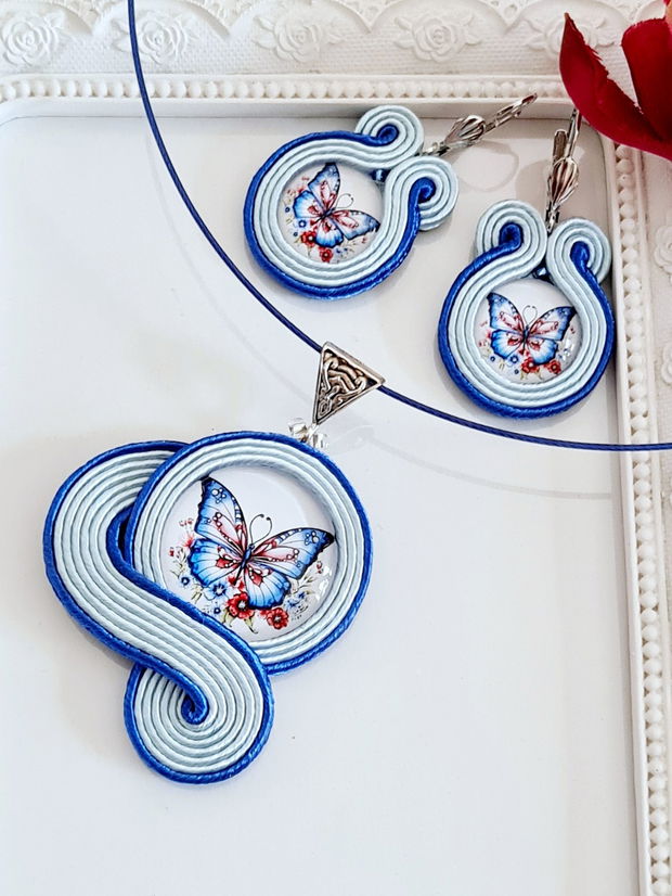 Set soutache albastru cu fluture