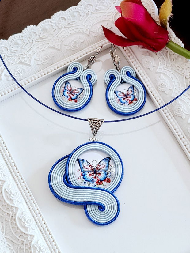 Set soutache albastru cu fluture