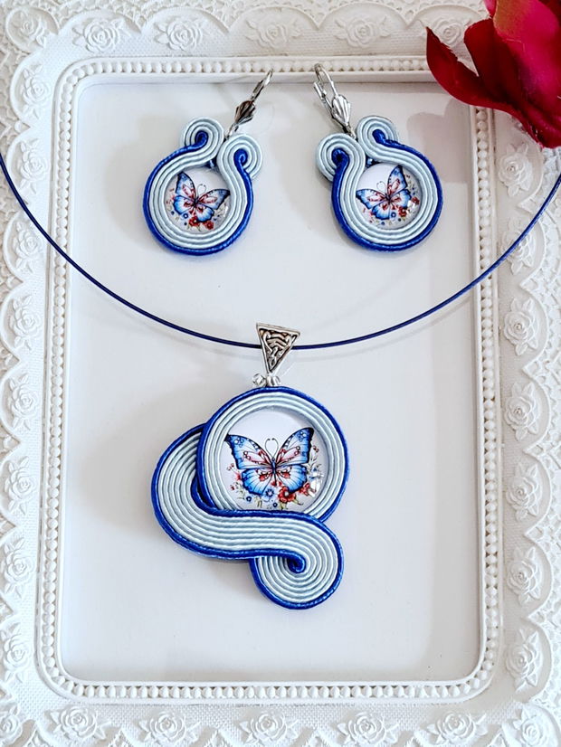 Set soutache albastru cu fluture