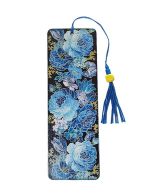 Semn de carte tablou floral albastru negru