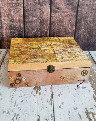 Cutie vintage cu model ceasuri, cutie model ceasuri, cufar steampunk