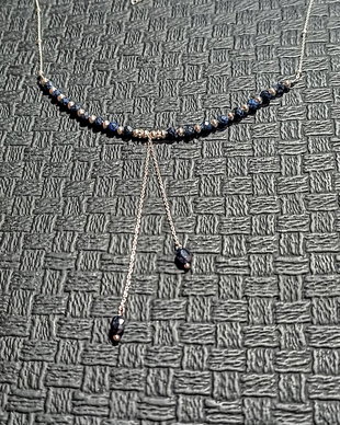 Colier argint safir albastru lant argint minimalist boho chic  trendy - Transport gratuit