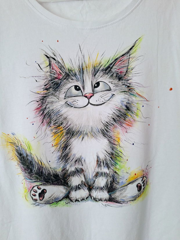 Tricou pictat Happy cat