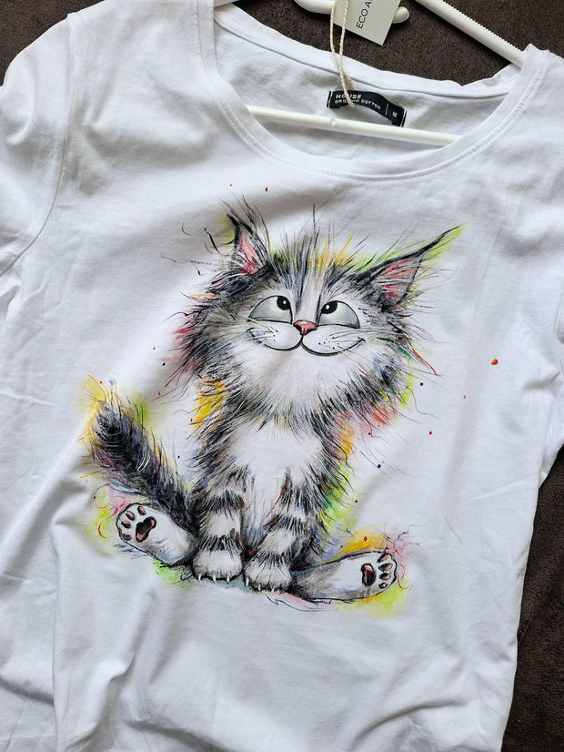 Tricou pictat Happy cat