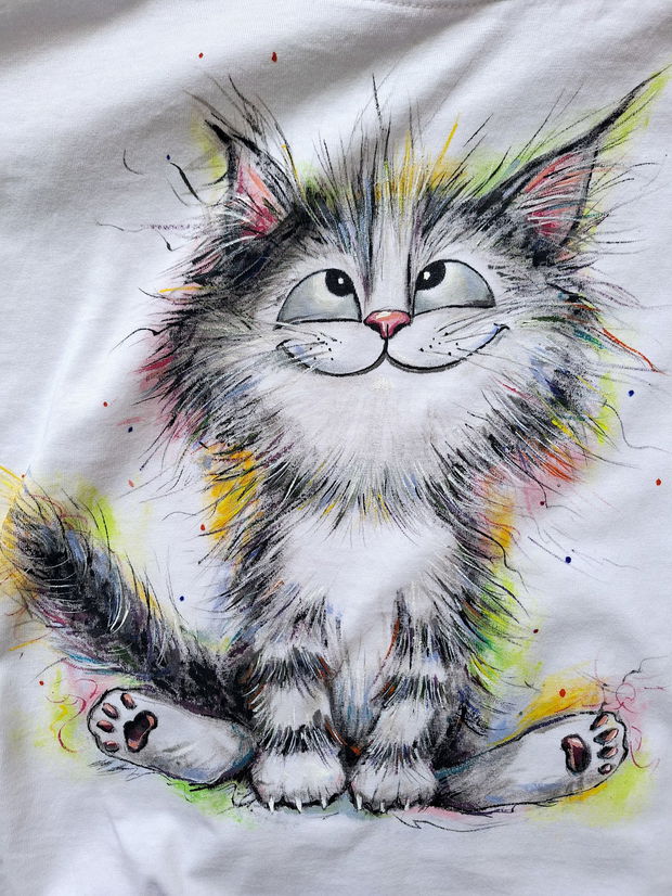 Tricou pictat Happy cat